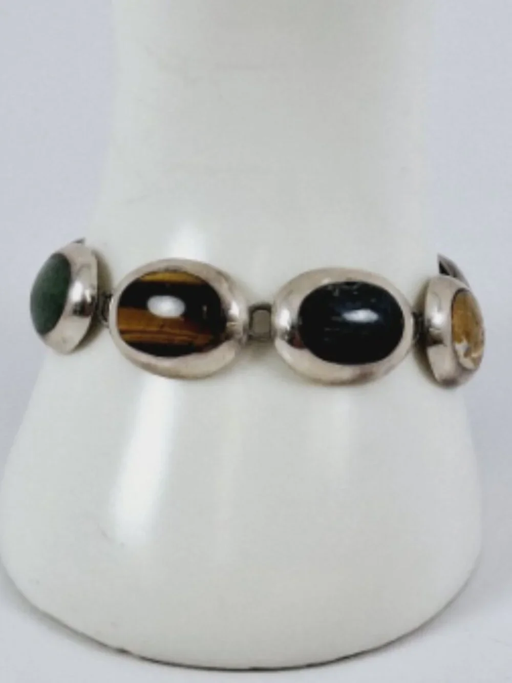Vintage 1950s Taxco Mexico 925 Sterling Silver Multi Gemstone Link Bracelet - Picture 10 of 15